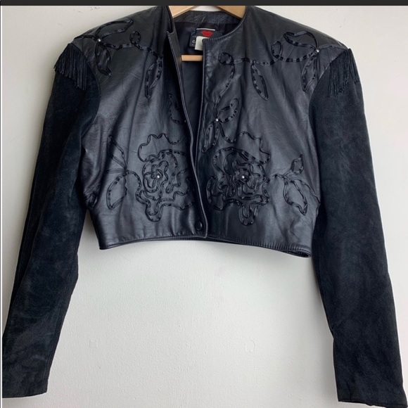 Vintage Jackets & Blazers - KAREN OKADA Vintage Cropped Leather Fringe Jacket